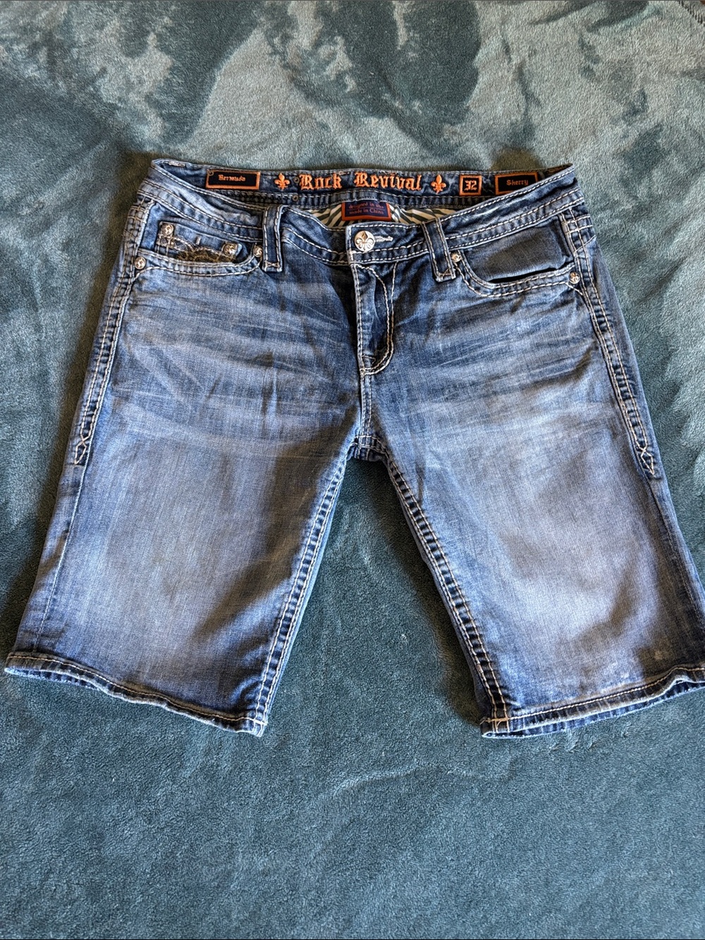 Rock Revival Women's Faded Blue Denim Bermuda Shorts